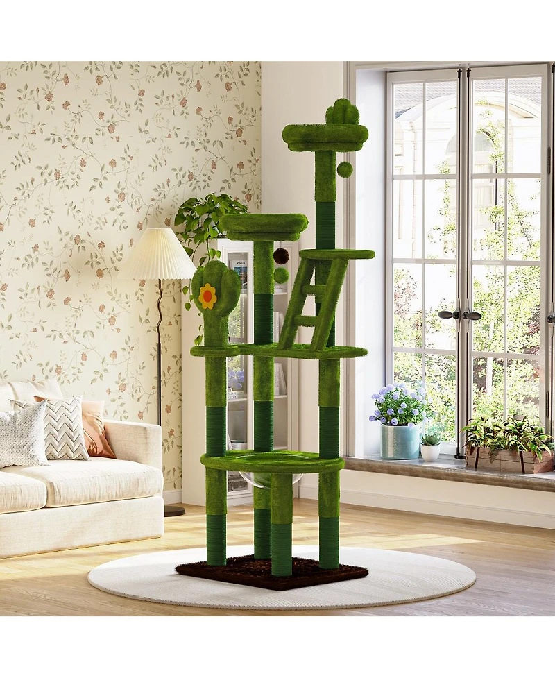 6thdruple Cactus Cat House Tower Multi-Level Tree with Capsule, Perches and Sisal Posts