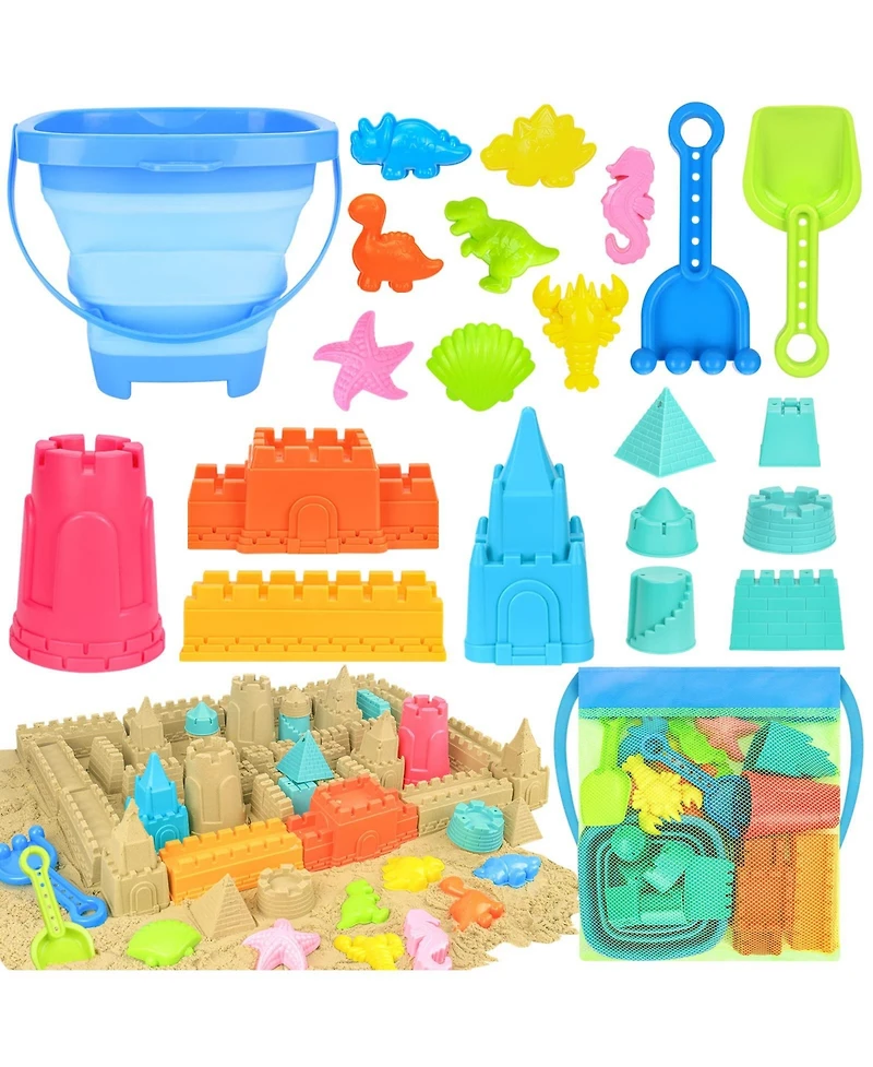 Gnuadz 22-piece Collapsible Beach Sand Bucket Shovels Set Mesh Bag Castle Kit Kids 3-10
