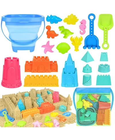 Gnuadz 22-piece Collapsible Beach Sand Bucket Shovels Set Mesh Bag Castle Kit Kids 3-10