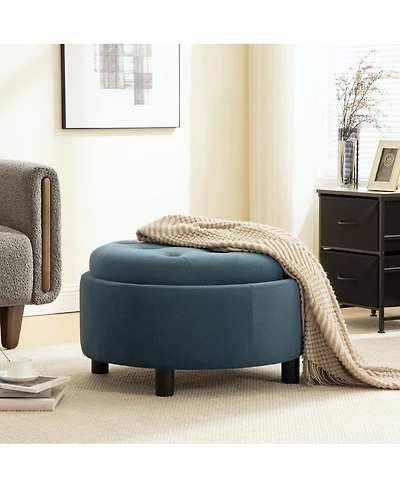 Streamdale Furniture Upholstered Round Storage Ottoman with Reversible Lid