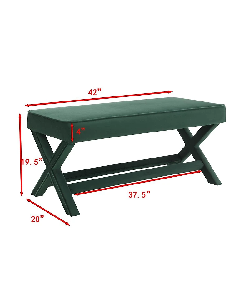 Streamdale Furniture Velvet Double Bench with X-Crossed Legs