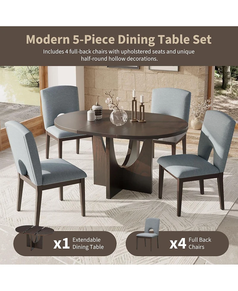Streamdale Furniture 5 Piece Extendable Round Dining Set with Removable Leaf
