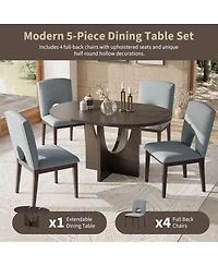 Streamdale Furniture 5 Piece Extendable Round Dining Set with Removable Leaf