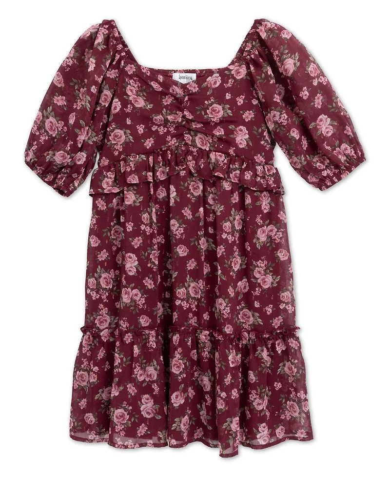 Speechless Girls' 7-16 Puff-Sleeve Tiered Knee Dress
