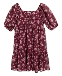 Speechless Girls' 7-16 Puff-Sleeve Tiered Knee Dress