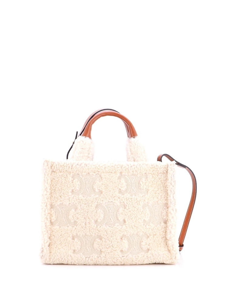 Pre-Owned Celine Small Cabas Thais Tote Triomphe Embroidered Shearling