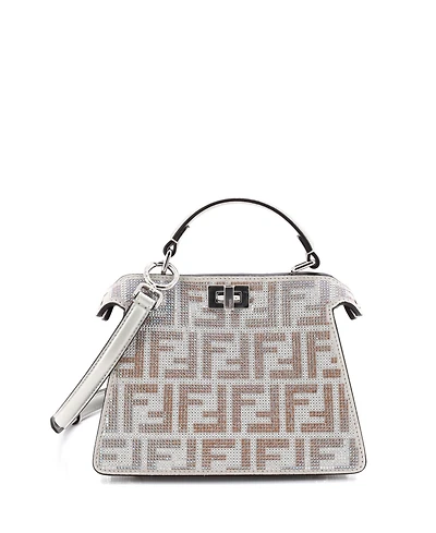 Pre-Owned Fendi Petite Peekaboo ISeeU Bag Zucca Crystal Embellished Suede