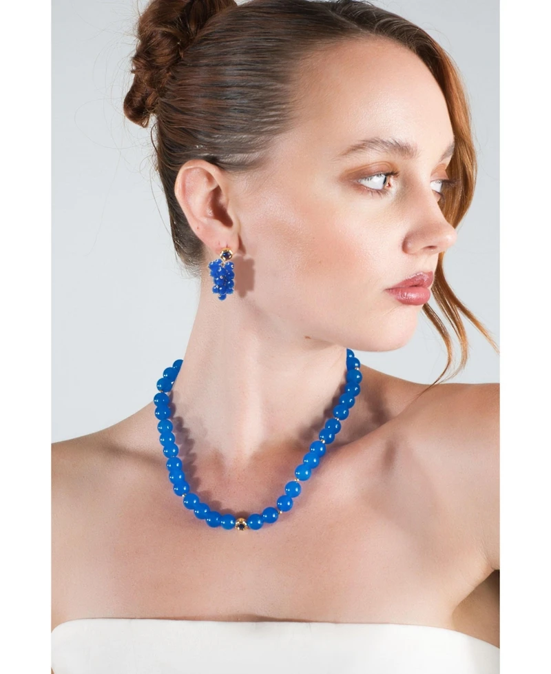 Classicharms Tia Cascade Cluster Royal Blue Chalcedony Bead Drop Earrings