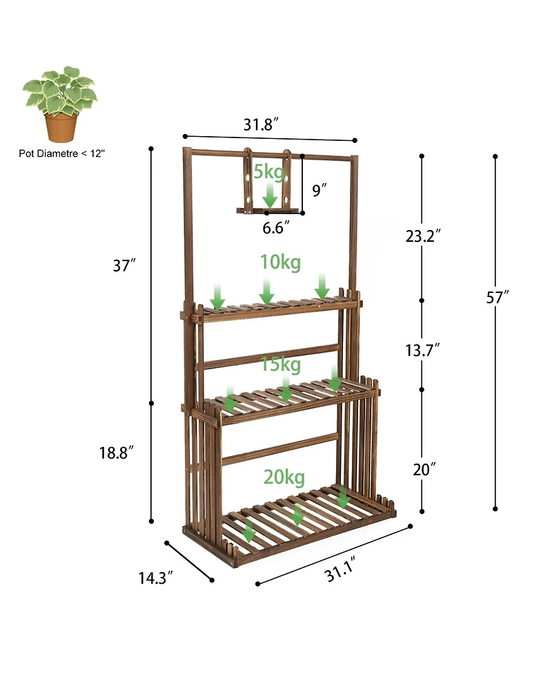 Unho 4-Tier Solid Pine Plant Stand with Drainage, Indoor Outdoor Flower Shelf