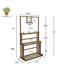 Unho 4-Tier Solid Pine Plant Stand with Drainage, Indoor Outdoor Flower Shelf