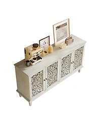 Streamdale Furniture 60inch Antique Buffet Cabinet - Floral Carvings, Adjustable Shelves