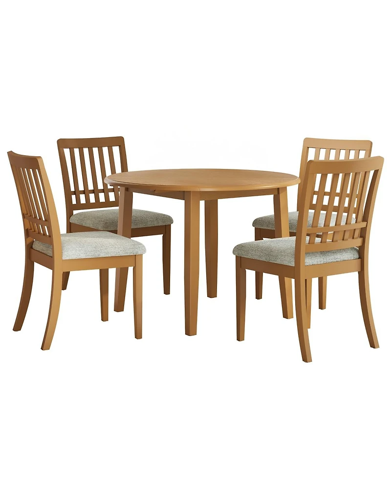 Streamdale Furniture 5- Piece Round Dining Set, Wood Table and 4 Upholstered Chairs
