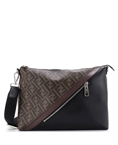 Pre-Owned Fendi Large Front Zip Messenger Zucca Coated Canvas and Leather