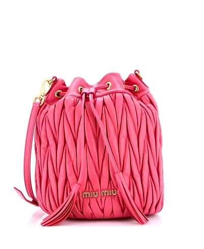 Pre-Owned Miu Miu Mini Drawstring Bucket Bag Matelasse Leather