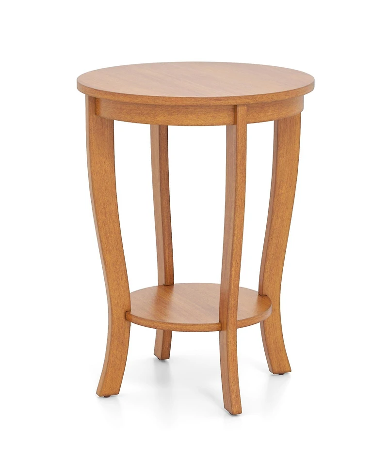 Sugift 2-tier Round End Table with Solid Wood Legs