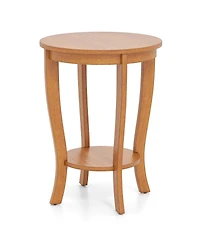 Sugift 2-tier Round End Table with Solid Wood Legs