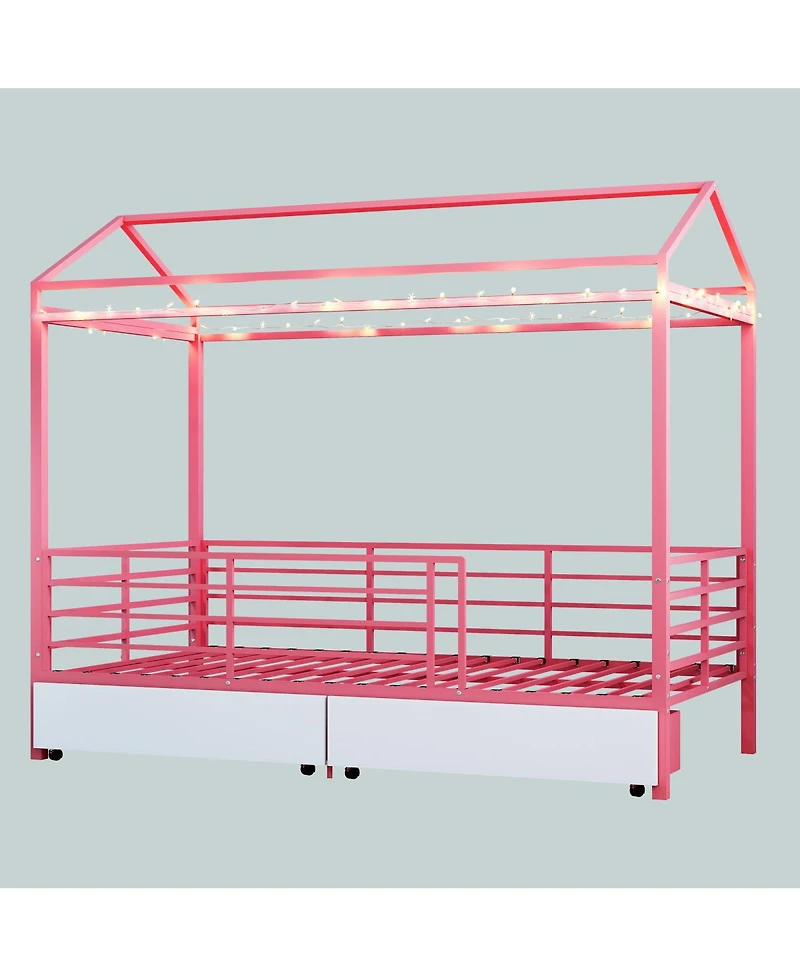 Streamdale Furniture Kids House Floor Bed Frame with Roof