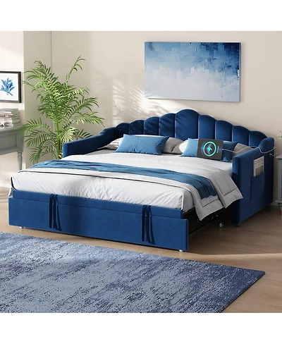 Streamdale Furniture Daybed with Pop-Up Trundle and Charging Ports