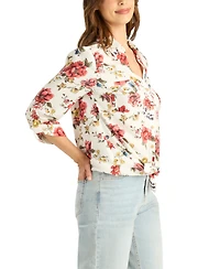 Bcx Women's Printed Collared Button-Up Top