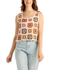 Bcx Women's Crochet Granny Cropped Tank Sweater