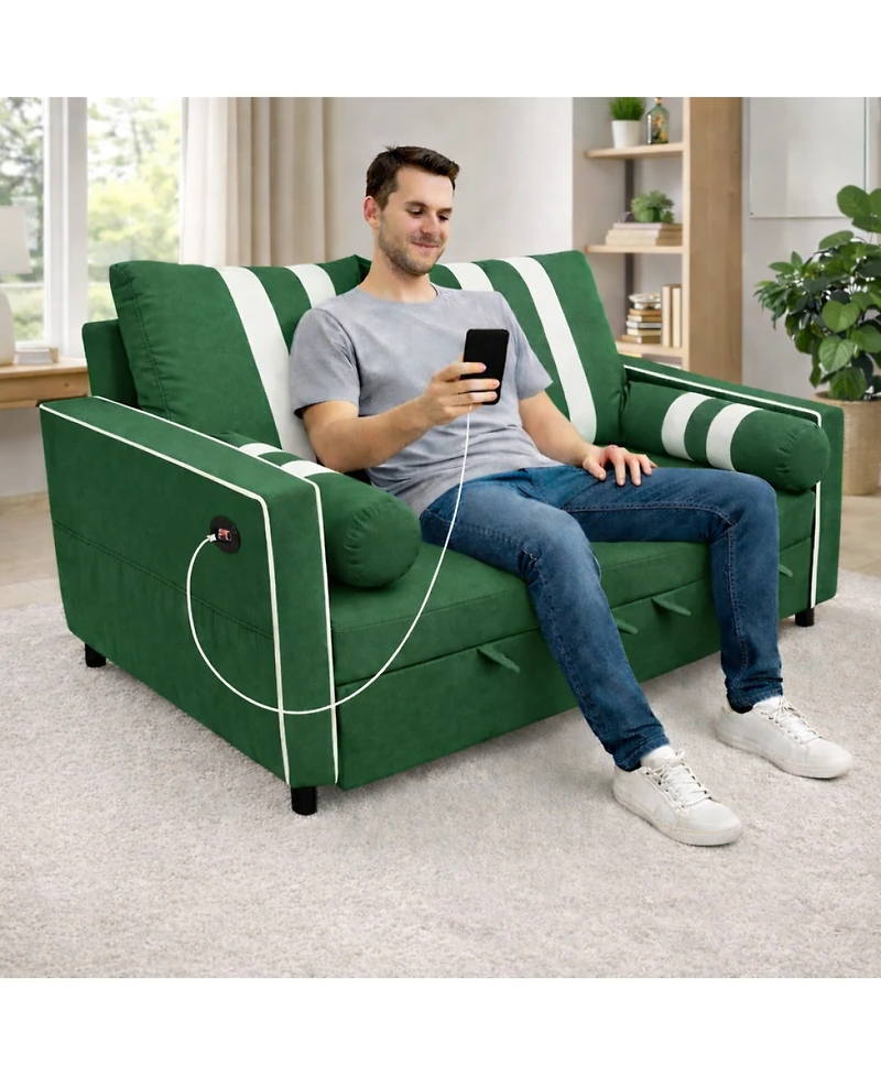 Streamdale Furniture 2-Seater Pull-Out Sofa Bed with Usb and Storage