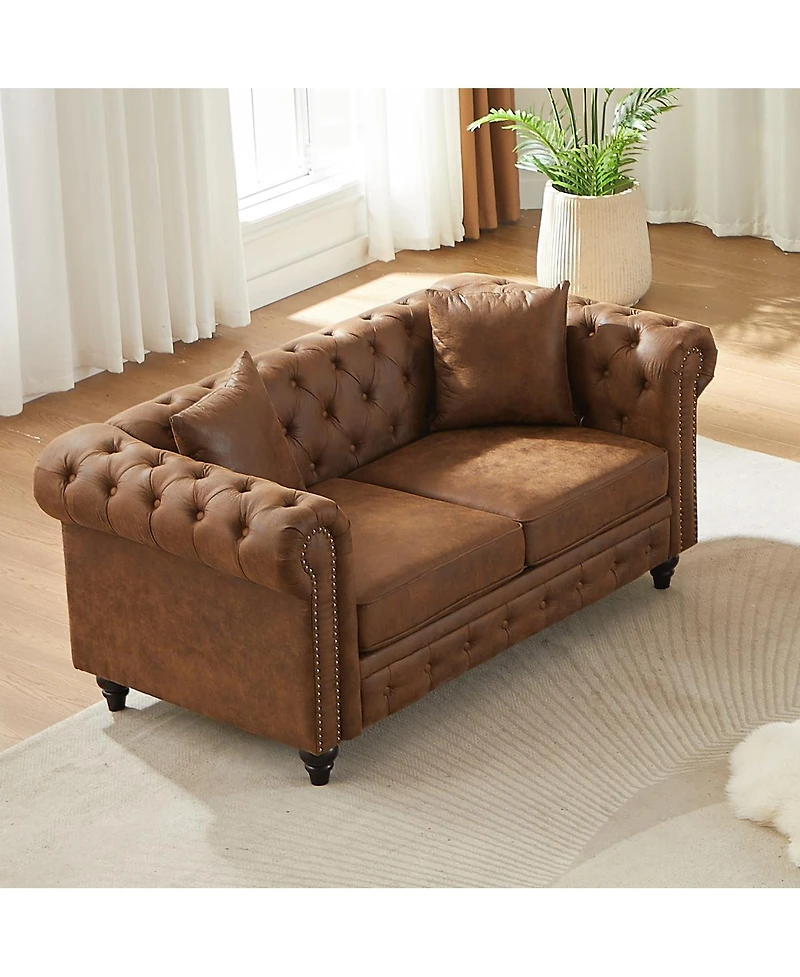 Streamdale Furniture 63.5" Tech Fabric Chesterfield Sofa with Nailhead Trim