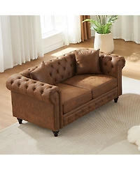 Streamdale Furniture 63.5" Tech Fabric Chesterfield Sofa with Nailhead Trim