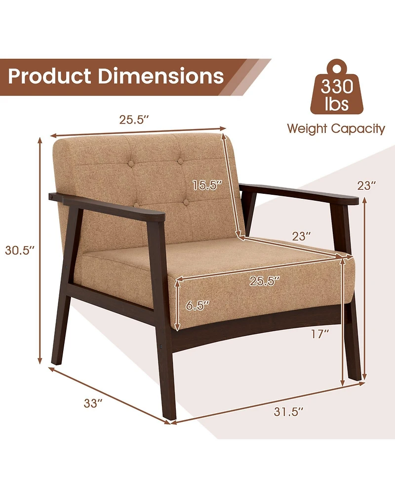 Slickblue Modern Accent Chair with Rubber Wood Frame and Armrests for Living Room Decor