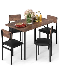 Slickblue 5 Piece Dining Set for 4 People Industrial Table and Leather Chairs