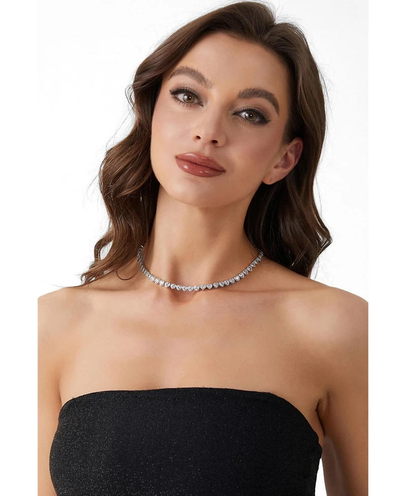Heart Shaped Zirconia Tennis Choker Necklace