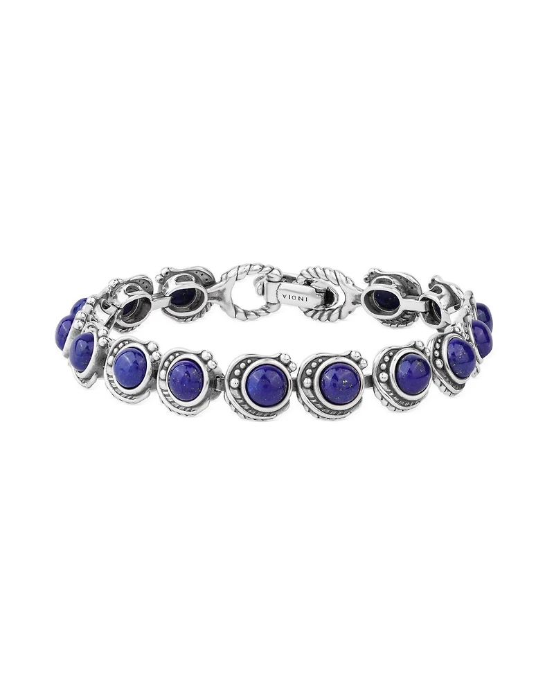 American West Jewelry Sterling Silver Lapis Round Cabochon Tennis Bracelet