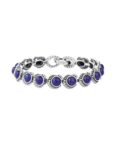 American West Jewelry Sterling Silver Lapis Round Cabochon Tennis Bracelet
