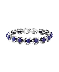 American West Jewelry Sterling Silver Lapis Round Cabochon Tennis Bracelet