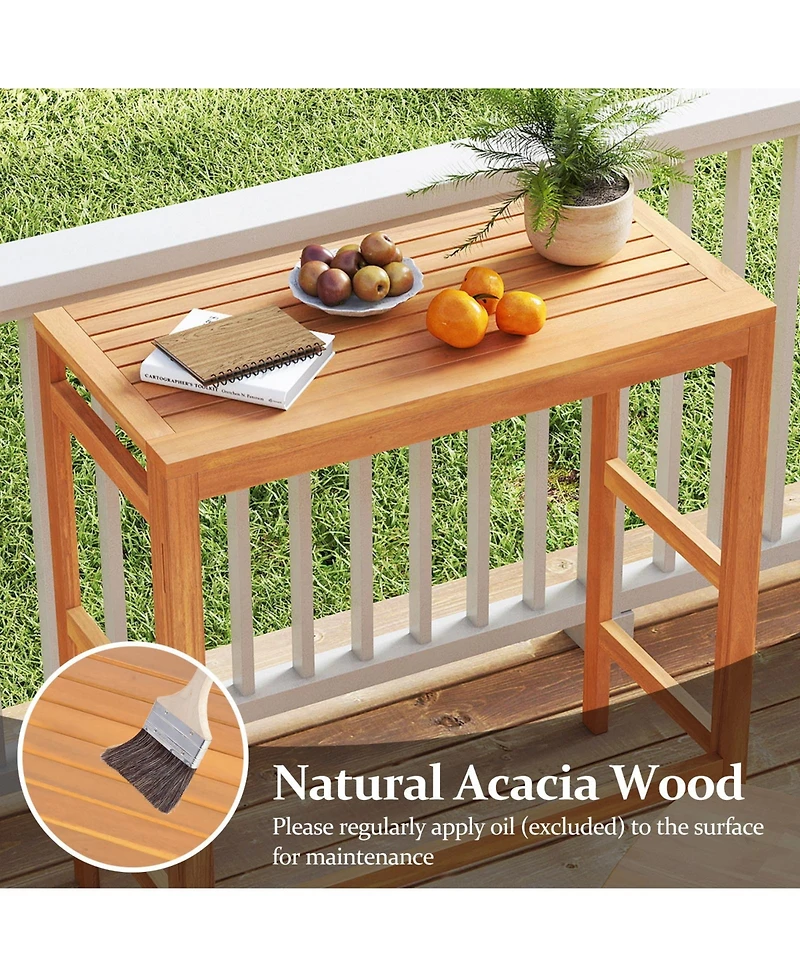 Gymax Acacia Wood Outdoor Bar Table Slatted Tabletop for Balcony Backyard Garden