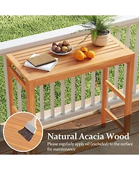 Gymax Acacia Wood Outdoor Bar Table Slatted Tabletop for Balcony Backyard Garden