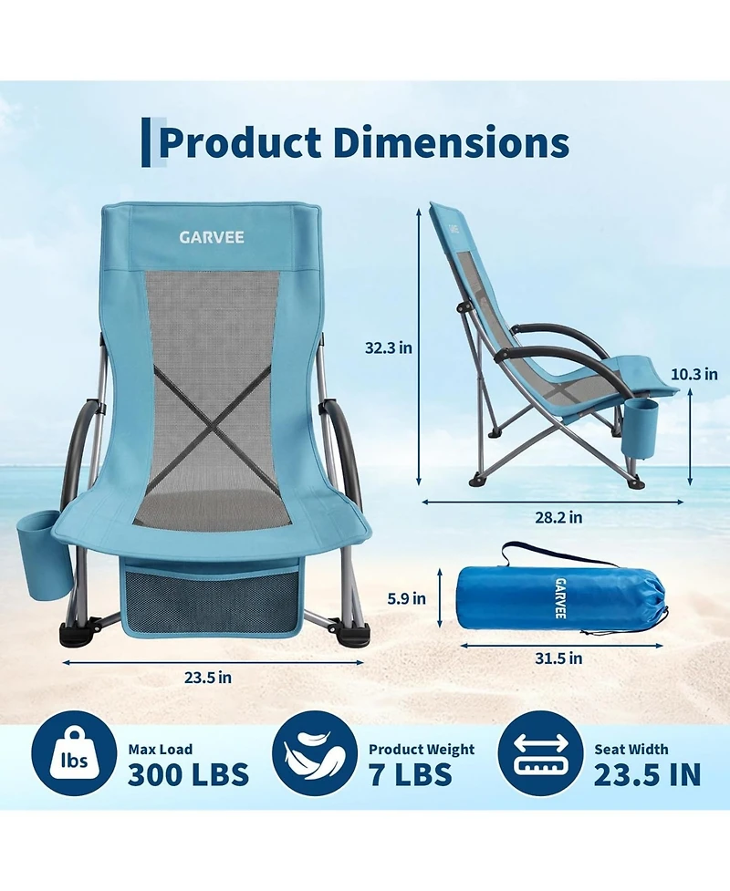 gaomon Folding Portable High Beach Chair with Cup Holder, Storage Pocket and Carry Bag for Camping, Beach, Travel