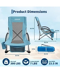 gaomon Folding Portable High Beach Chair with Cup Holder, Storage Pocket and Carry Bag for Camping, Beach, Travel