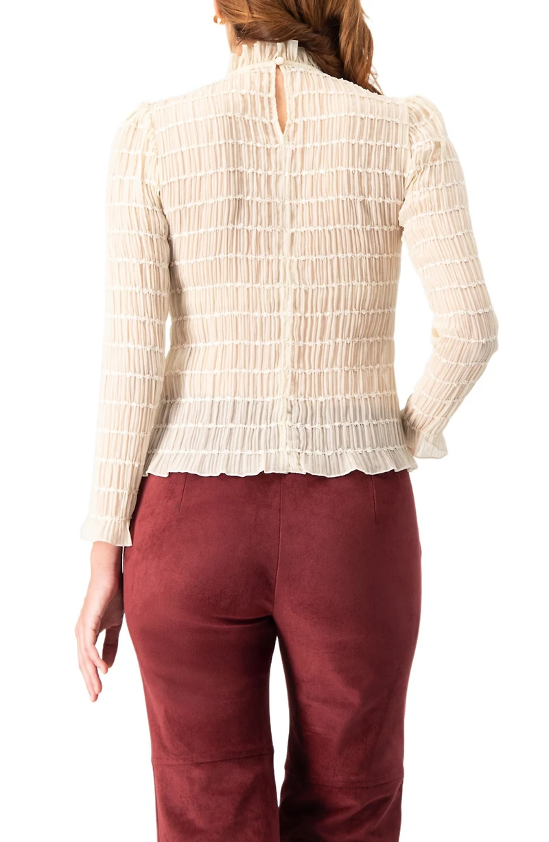 Ivonne Women's Textured Long Sleeve Blouse with High Neck