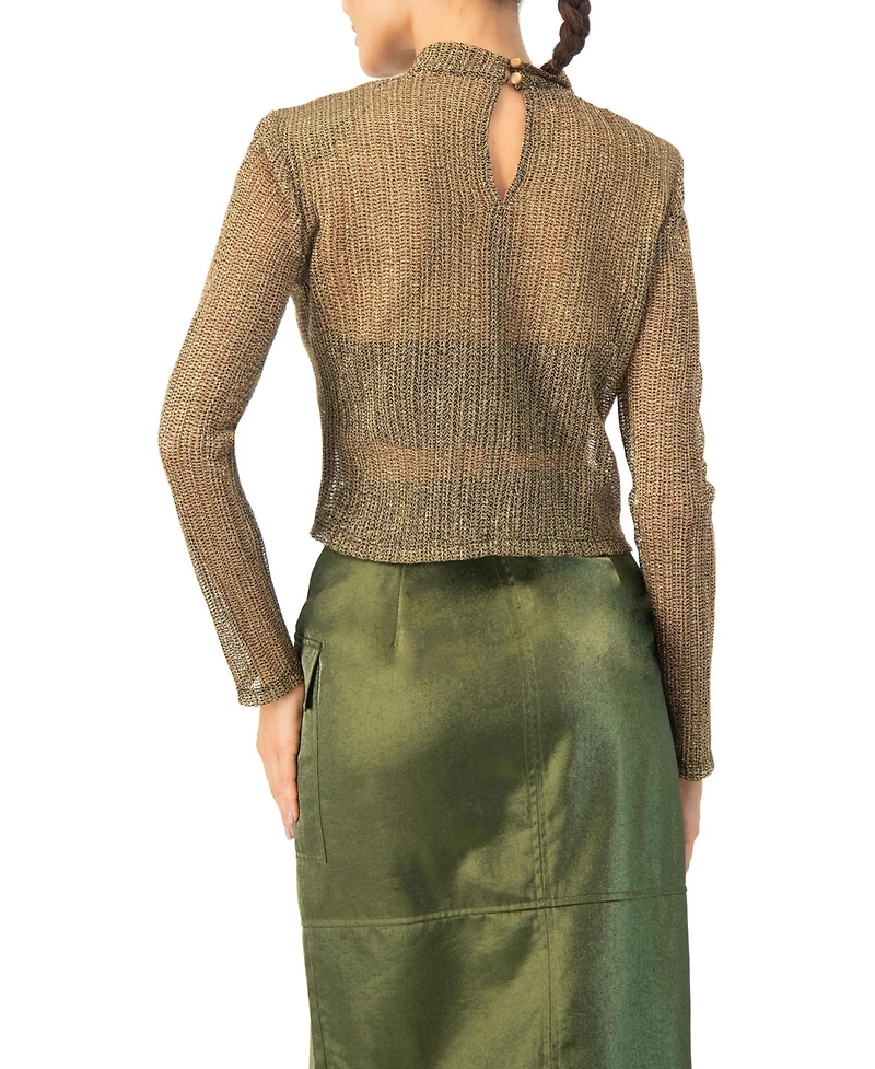 Ivonne Women's Long Sleeve Cropped Blouse with High Neck