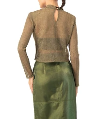 Ivonne Women's Long Sleeve Cropped Blouse with High Neck