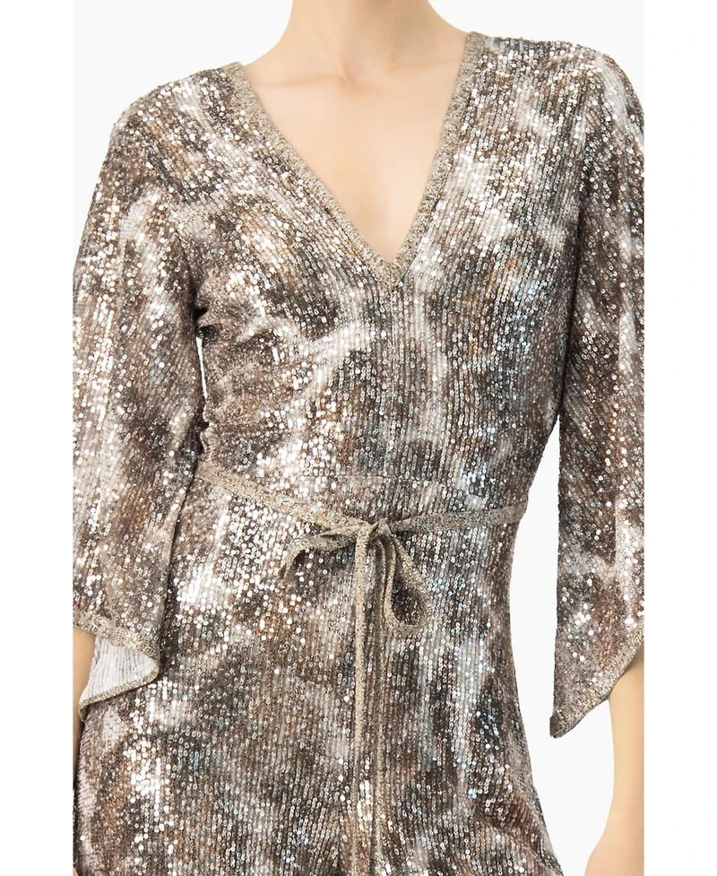 Ivonne Women's Sequin Wide Leg V-Neck Jumpsuit