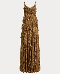Lauren Ralph Women's Python-Print Ruffle-Trim Georgette Gown
