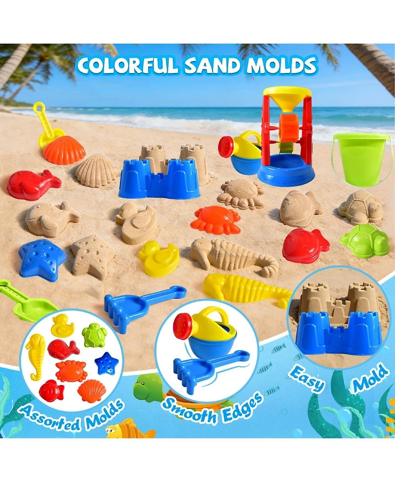 Gnuadz 19-piece Sand Toys Set Water Wheel Bucket Molds Mesh Bag Kids Beach Play Kit