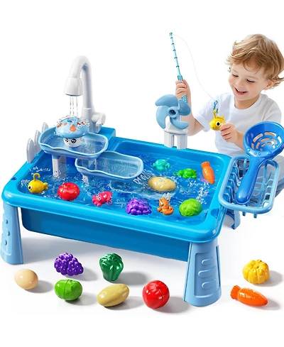 Gnuadz Water Table Play Sink Outdoor Kitchen Fishing Games Beach Toys