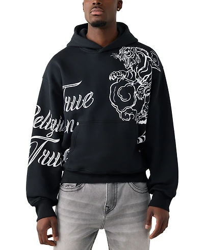 True Religion Men's Tiger Script Boxy Hoodie