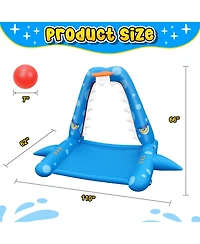 Gnuadz 110" Inflatable Shark Splash Pad With Basketball Hoop Outdoor Water Toy