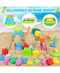 Gnuadz 32-piece Collapsible Beach Toys Sand Castle Kit Bucket Shovel Mesh Bag Kids 3-12