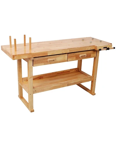 Streamdale Furniture 60 inches Rubberwood Workbench with 2 Drawers and Shelf
