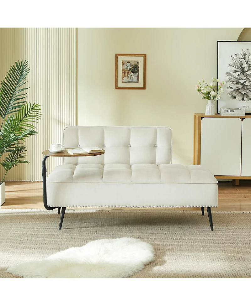 Streamdale Furniture Modern 54" Velvet Loveseat with Rotating Side Table