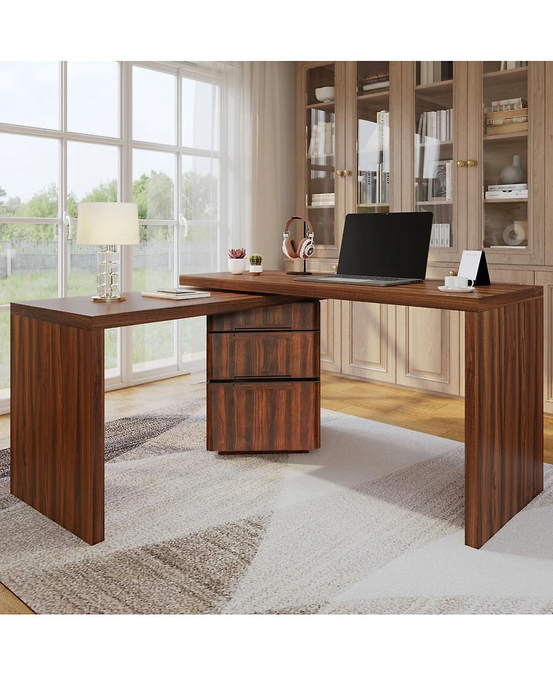 Streamdale Furniture 90 inches L-Desk with 3Drawers and 360degree(s) Rotating Top